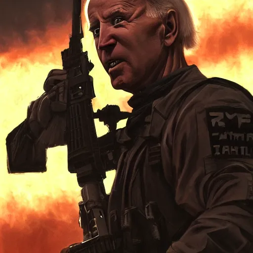 Image similar to joe biden as an evil terrorist, dramatic lighting, cinematic, establishing shot, extremly high detail, photorealistic, cinematic lighting, artstation, style by James Gurney