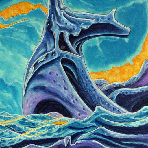 Image similar to Leviathan in the abyss high detailed painting