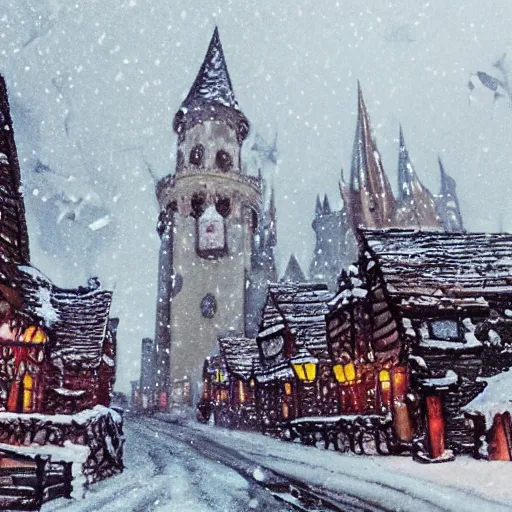 Prompt: wizard town in the snow