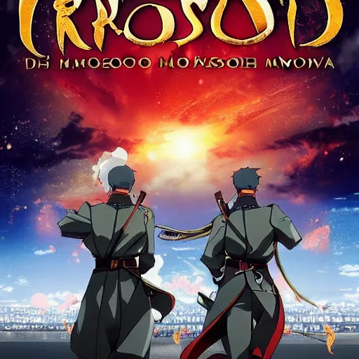 Prompt: poster for anime where Dragons invade Moscow