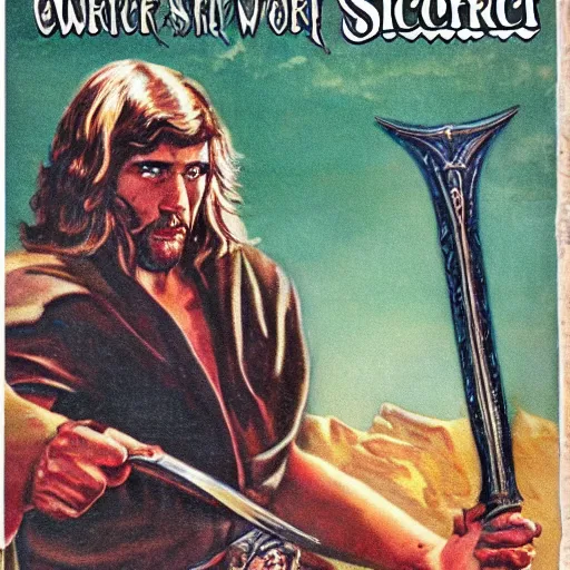 Image similar to 1970s sword and sorcery paperback book cover