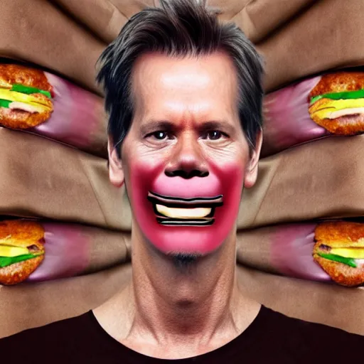 Image similar to kevin bacon face wrapped inside a cheeseburger