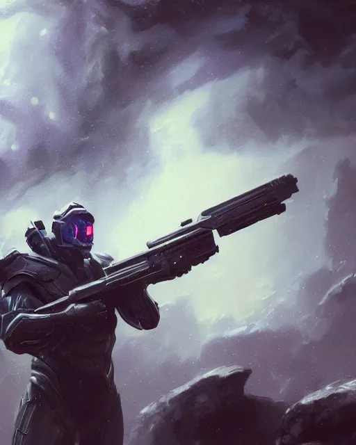 Prompt: oil painting of sci-fi Krogan in thunderstorm, sharp focus, holding sci-fi rifle, magical aura, heroic pose, fantasy style, octane render, volumetric lighting, 8k high definition, by greg rutkowski, highly detailed, trending on art Station, magic the gathering artwork, Spaceship hallway background, centered, horror, sci-fi artwork, demonic