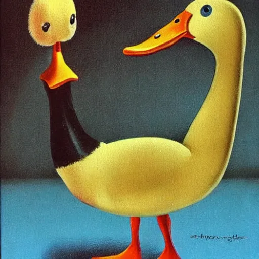 Image similar to don't look at the duck, surrealism, uncomfortable felling