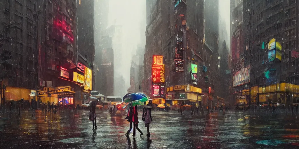 Prompt: a ultra photorealistic and sharp film still trough a raincovered window on a rainy but colourful day in new york. sparkling lights, people with umbrellas standing in the street, wide shot, frog perspective, wes anderson, studio ghibli, pixar and disney animation, octane render, anime key art by greg rutkowski, dramatic lighting, award winning photography