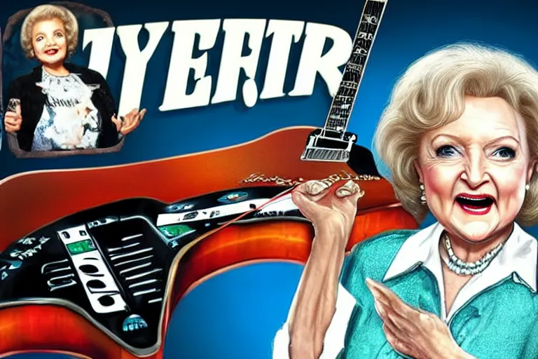 Image similar to betty white on the cover of guitar hero