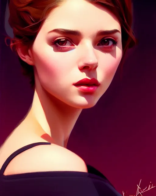 Image similar to stylized portrait by aykutmakut of an artistic pose, composition, young cute serious fancy lady, cinematic colors, realistic shaded, fine details, realistic shaded lighting poster by ilya kuvshinov, magali villeneuve, artgerm, jeremy lipkin and michael garmash and rob rey