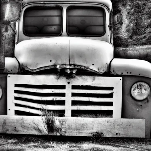 Prompt: the skeleton of a truck, photography,