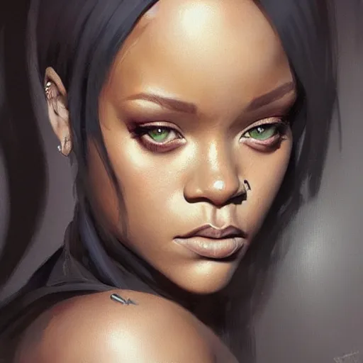 Image similar to “ portrait of rihanna by greg rutkowski, young, attractive, highly detailed portrait, scifi, digital painting, artstation, concept art, smooth, sharp foccus ilustration, artstation hq ”