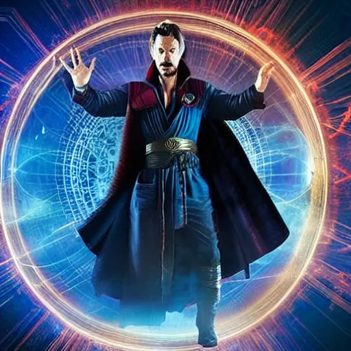 Image similar to Doctor strange opens a portal to another dimension, marvel film still, promotional, amazing dimension full of interest and intrigue