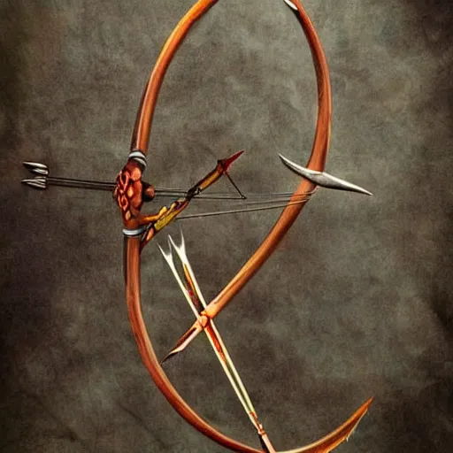 Image similar to a fantasy art bow and arrow with a quiver