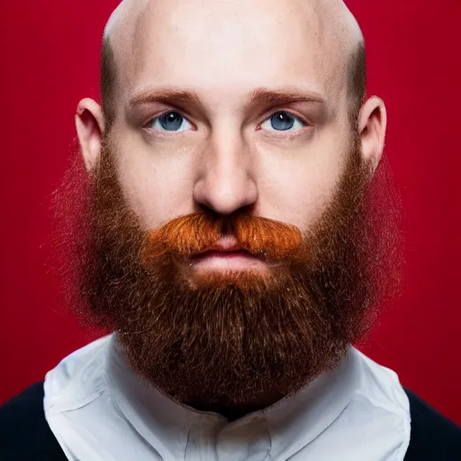 Image similar to portrait of a 26 year old bald white man with a red beard, acting headshot