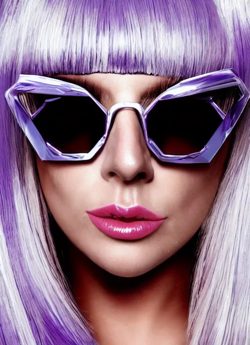 Prompt: lady gaga photoshoot from the just dance poker face era the fame 2 0 0 8 2 0 0 9, wearing versace sunglasses, long platinum blonde hair with bangs fringe, highly realistic. high resolution. highly detailed. dramatic. 8 k. 4 k.