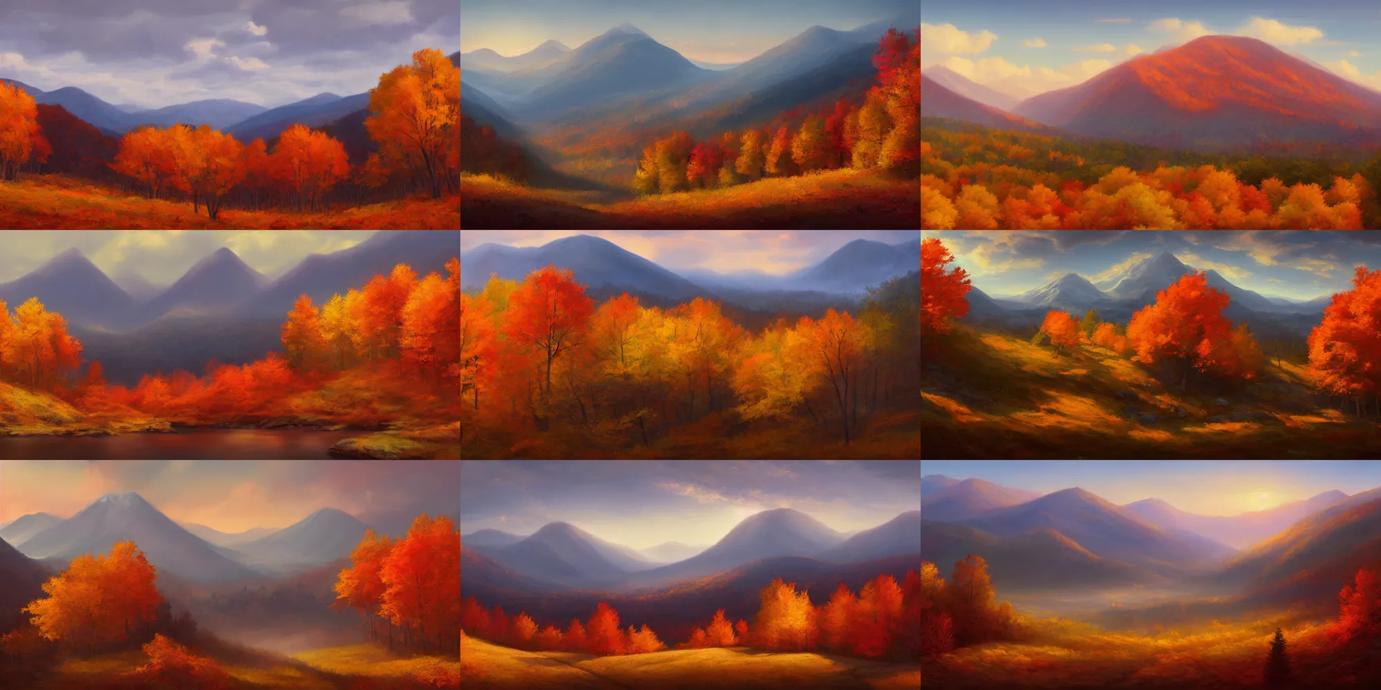 Prompt: landscape portrait of a mountain range, new england autumn by Noah Bradley, digital art trending on artstation