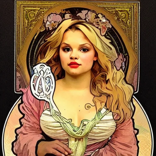 Prompt: lucious trisha paytas alphonse mucha