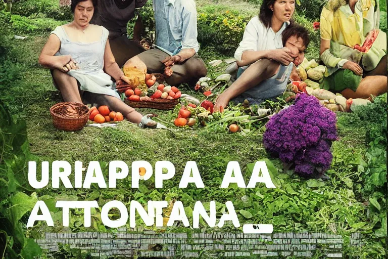 Image similar to An Utopia : In a large city, old roads are transformed into a gardens growing fruits and vegetables, a family composed of two women from different etnicity and a genderless child, are having a Picnic and reading philosophy by Eric Rohmer, close-up, 8K, award winning movie, 16mm, very beautiful, stunning, calm atmosphere, warm