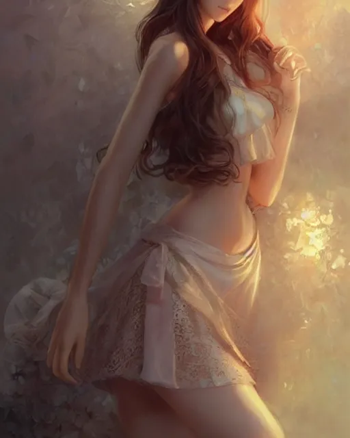 Prompt: aerith gainsborough in lace skirt, portrait, illustration, rim light, top light, perfectly shaded, soft painting, art by ross tran, krenz cushart and wenjun lin