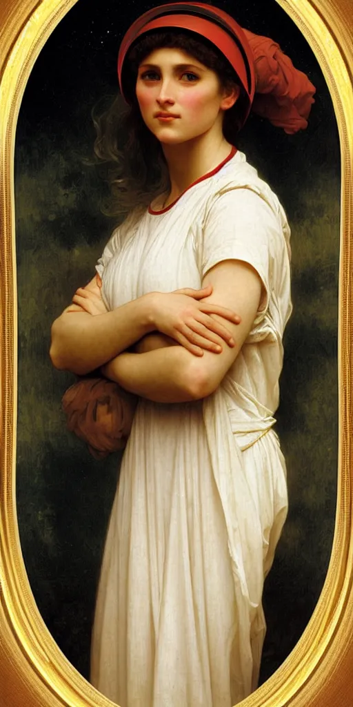 Prompt: portrait of a woman in astronaut helmet an ancient human specie, by bouguereau