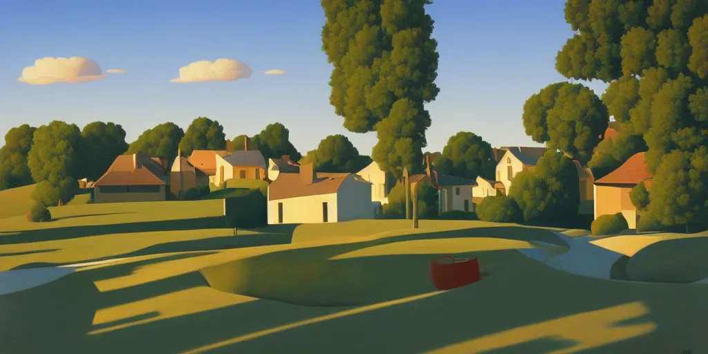 Prompt: dreaming of france, blue sky, summer evening, kenton nelson