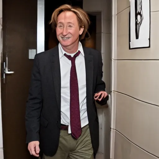 Image similar to mischievous jk rowling walking into men's bathroom