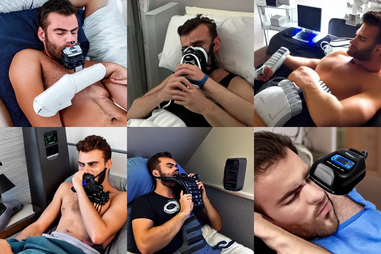 Prompt: gigachad wearing a cpap machine