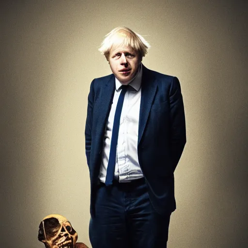 Image similar to Boris Johnson with Travis barkers body, realistic artstyle, wide shot, dramatic lighting, octane render, hyperrealistic, high quality, highly detailed, HD, beautiful, cinematic, 8k, unreal engine, facial accuracy, symmetrical