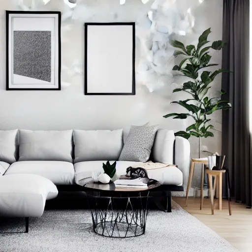 Image similar to modern living room, blank canvas over couch, professional photo