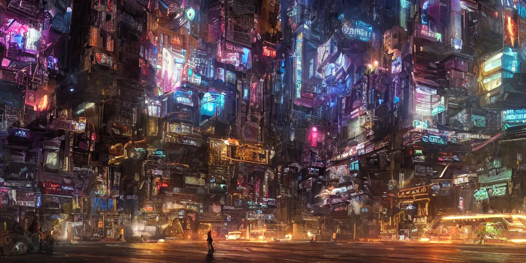 Image similar to a guatemalan crowded cyberpunk city with the fifth element vibe with neon ads and signs with evocative dramatic mood with blade runner vibe with cars and floating vehicles with motion blur with depth of field with bloom with lightshaft with volumetric lights, fog, by jeremy mann, oscar winning graphics, photo realistic, bloom, imax, dynamic lighting, artstation,