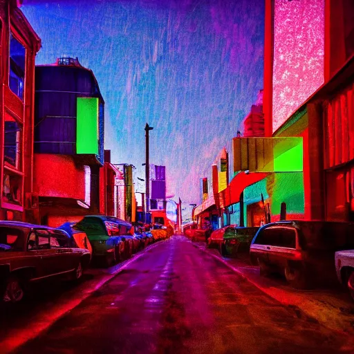Image similar to They tell stories of a Neon Valley Street as we love in Technicolor