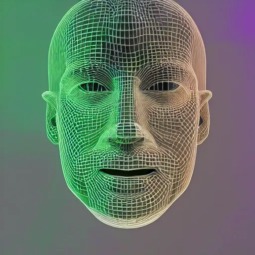 Image similar to a 3d human head made up of shiny holograms