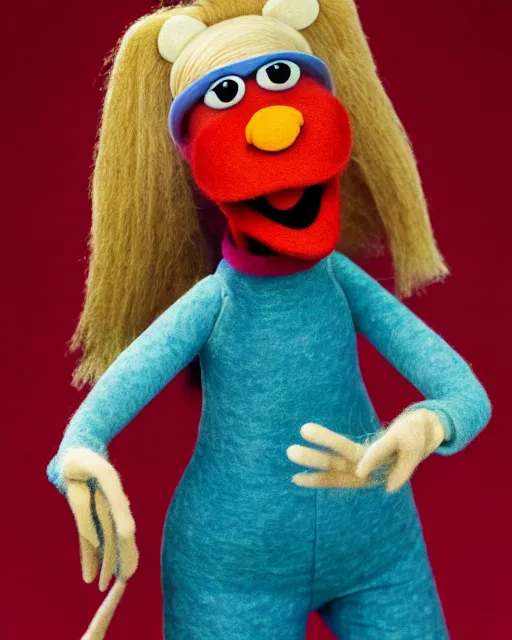 Image similar to angela martin as a muppet. highly detailed felt. hyper real photo. 4 k.