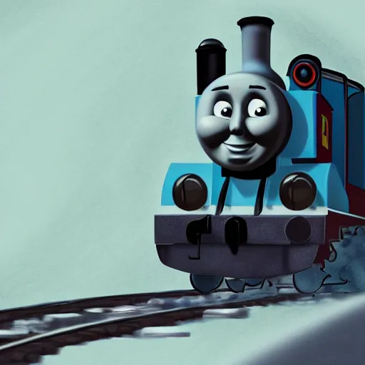 Image similar to gloomy and frightening thomas the engine goes straight to hell, artstation