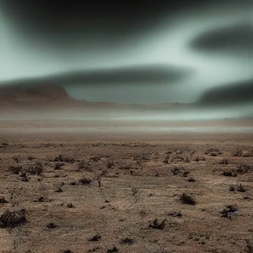 Prompt: a stunning, moody photograph from an alien planet. Natural colors. Eerie and desolate.