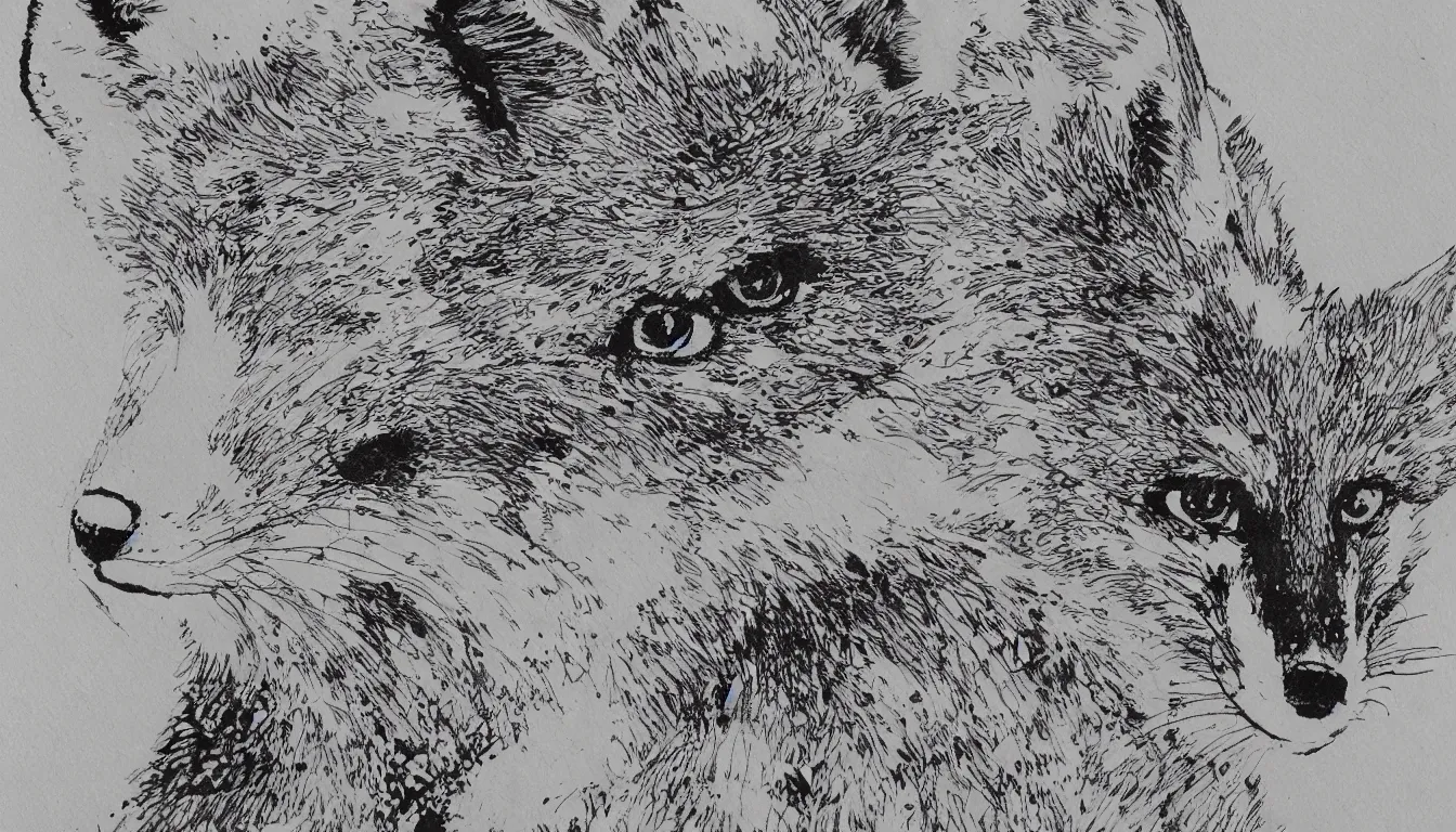 Image similar to fox, chinese ink brush, intricate background
