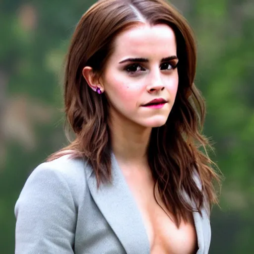 Image similar to emma watson mixed with kim kardashian, full - figure profile shot