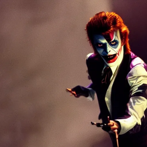 Prompt: awe inspiring David Bowie playing The Joker 8k hdr movie still dynamic lighting