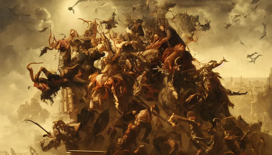 Prompt: baroque painting of a war between vampires and humans, hyperdetailed, artstation, cgsociety, 8 k