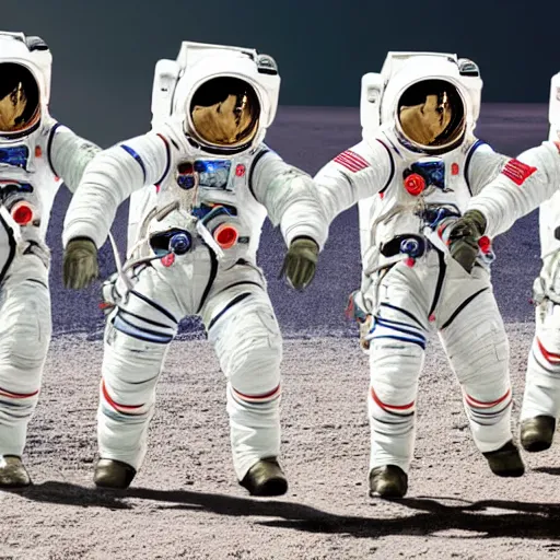 Image similar to 5 space astronauts in spacesuits of different colors, running in a relay race in a stadium, olympic games