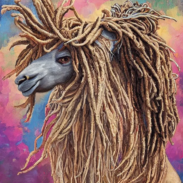 Image similar to llama with dreadlocks, by mandy jurgens, ernst haeckel, el anatsui, by hsiao