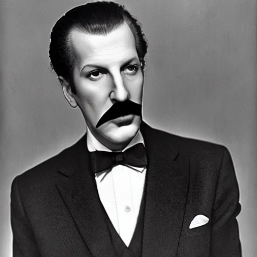 Image similar to dslr photo portrait still of vincent price, 8 k, by diane arbus, man ray,