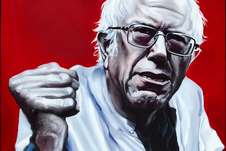Prompt: Bernie Sanders as rapper, oil on canvas, artstation, portrait, masterpiece, aesthetic