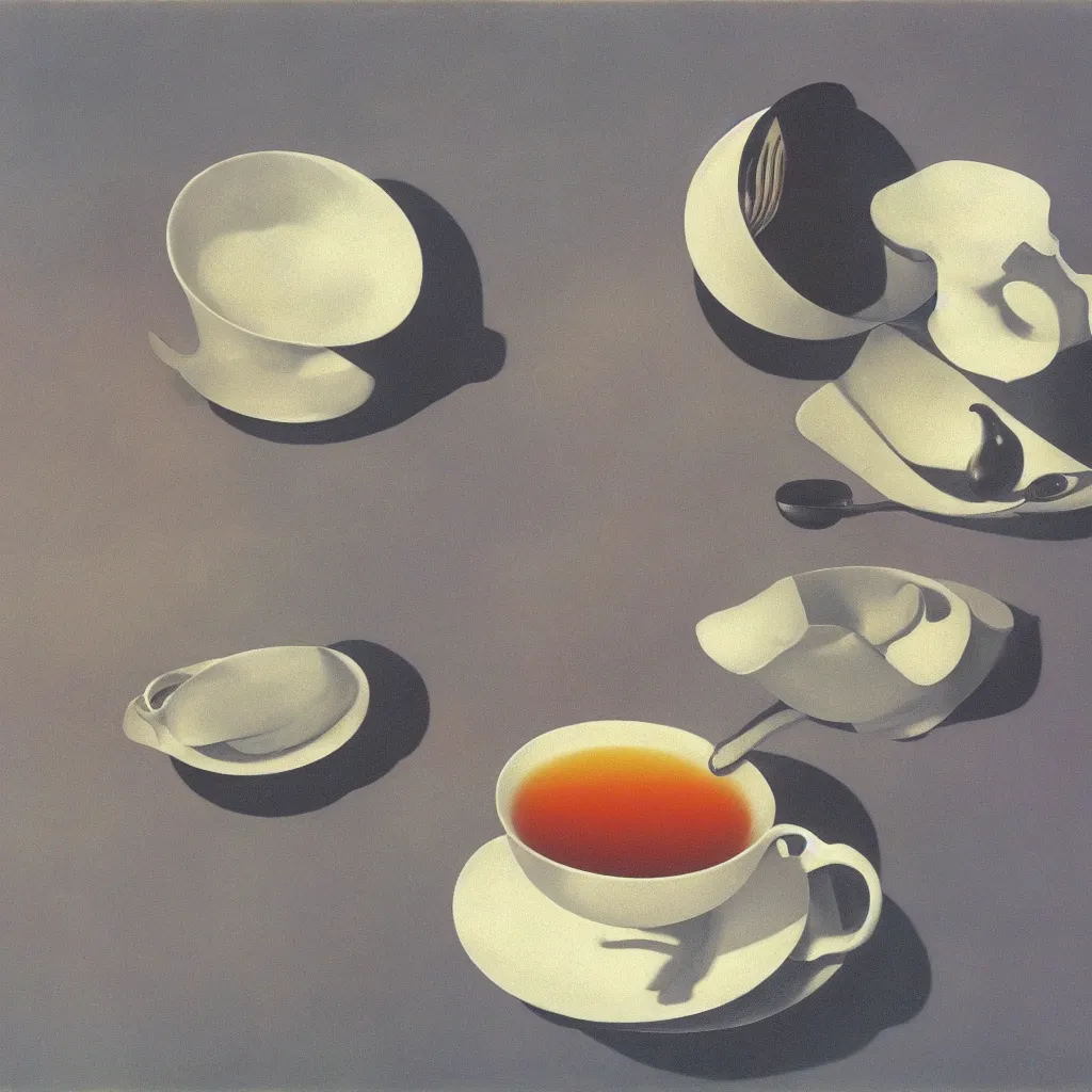 Prompt: Rene Magritte painting of a cup of tea, high quality, surrealist