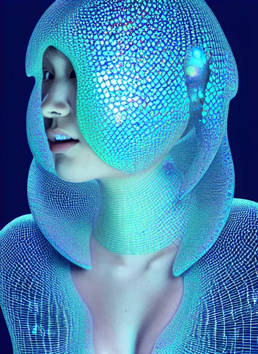 Prompt: 3 d goddess medium shot profile portrait. beautiful intricate highly detailed mask made entirely of bubbles and futuristic iridescent skin. dragonfly, 🪲, phosphorescence, water, reflections, creature, artwork by yayoi kusama, tooth wu and wlop and beeple and greg rutkowski, in the style of hudson river school,