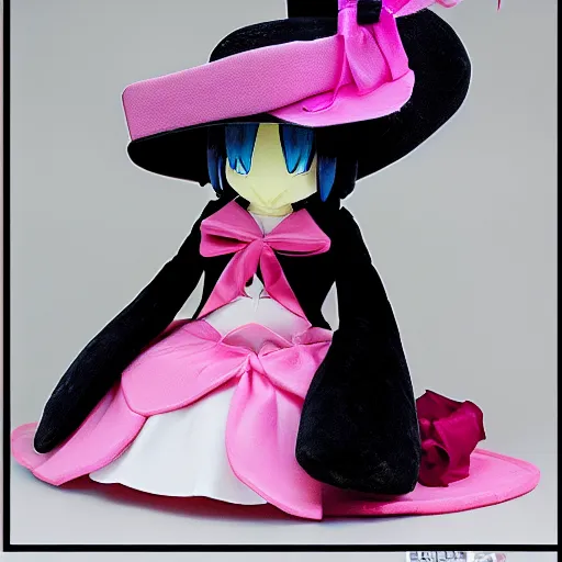 Image similar to cute fumo plush of a girl in a top hat, anime girl, hat