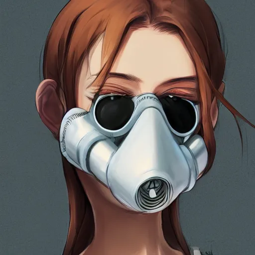 Image similar to medium shot portrait of a girl wearing a gas mask, drawn by WLOP, by Avetetsuya Studios, attractive character, colored sketch anime manga panel, trending on Artstation