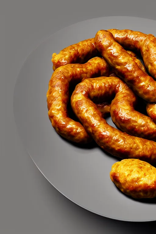 Image similar to nugget and sausage on plate, pop art, by mike swiderek, jorge lacera, ben lo, tyler west, ultrarealistic, sharp focus, rendered by unreal engine 3