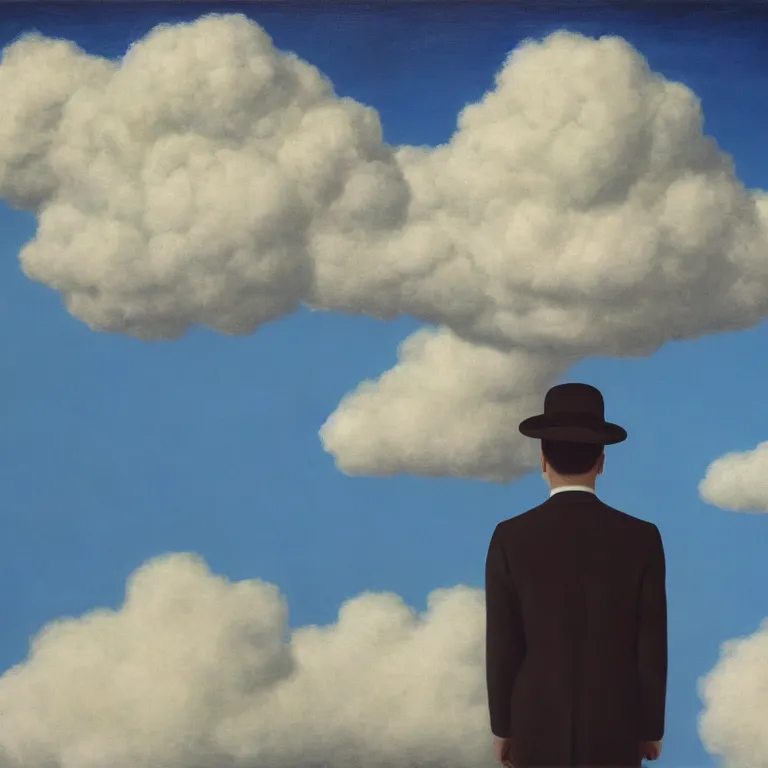 Prompt: cloud - man, by rene magritte, centered, detailed painting, hd, hq, high resolution, high detail, 4 k, 8 k