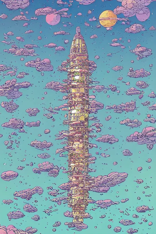 Image similar to multi level botanical garden spaceship floating in space, calm, tranquil, faded effect, detailed, vaporwave colors, by geof darrow, geof darrow art,