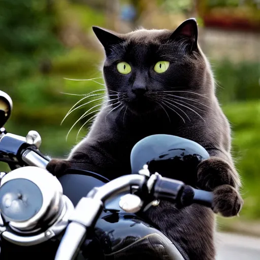 Image similar to A cat riding a motorcycle