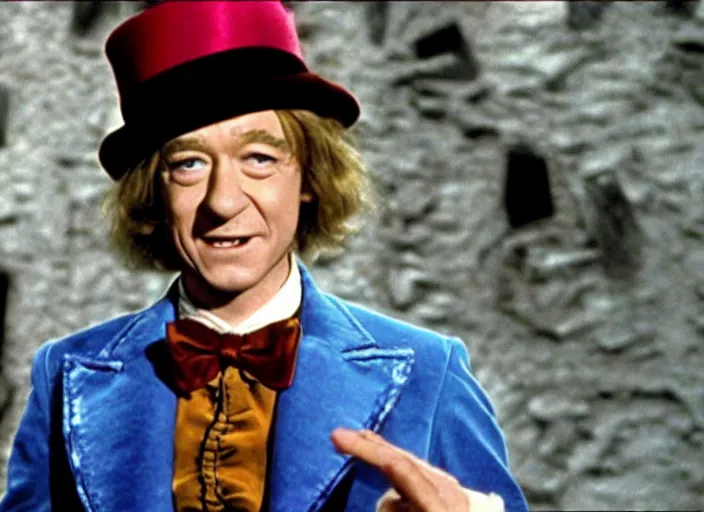 Image similar to film still of Ian McKellan as Willy Wonka in Willy Wonka and the Chocolate Factory 1971